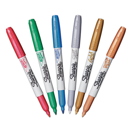 Image of Sharpie® Metallic Fine Point Permanent Markers, Fine Bullet Tip, Blue-Green-Red, 6/pack