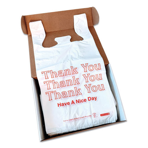 Image of Monarch® Plastic "Thank You - Have a Nice Day" Shopping Bags, Cut-Out Handles, 11.5" x 6.5" x 22", White/Red, 250/Box