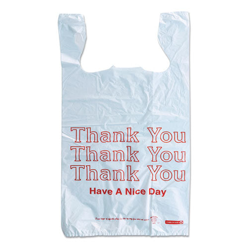Image of Monarch® Plastic "Thank You - Have a Nice Day" Shopping Bags, Cut-Out Handles, 11.5" x 6.5" x 22", White/Red, 250/Box