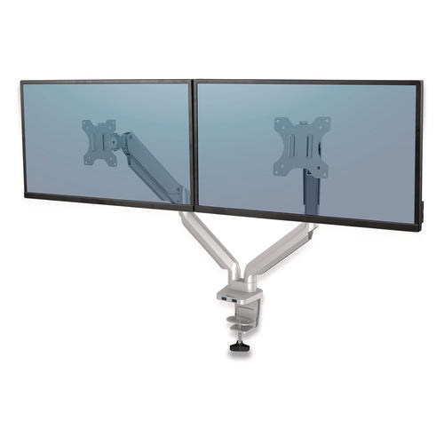Image of Fellowes® Platinum Series Dual Monitor Arm, For 27" Monitors, 360 Deg Rotation, 45 Deg Tilt, 180 Deg Pan, Silver, Supports 20 Lb