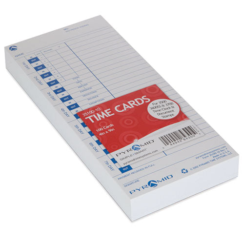 Image of Pyramid Technologies Time Clock Cards For Pyramid Technologies 3000, One Side, 4 X 9, 100/pack