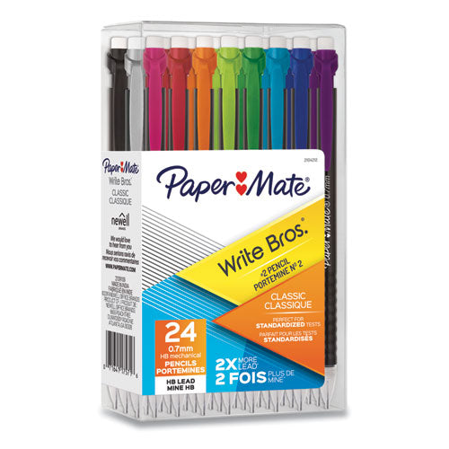 Image of Paper Mate® Write Bros Mechanical Pencil, 0.7 mm, HB (#2), Black Lead, Assorted Barrel Colors, 24/Pack