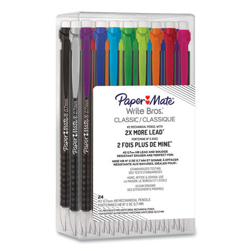 Image of Paper Mate® Write Bros Mechanical Pencil, 0.7 mm, HB (#2), Black Lead, Assorted Barrel Colors, 24/Pack