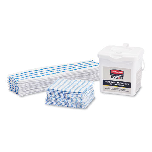 Image of Rubbermaid® Commercial HYGEN Disposable Microfiber Pad, 4.75 x 19, White/Blue Stripe, 50/Pack, 3 Packs/Carton