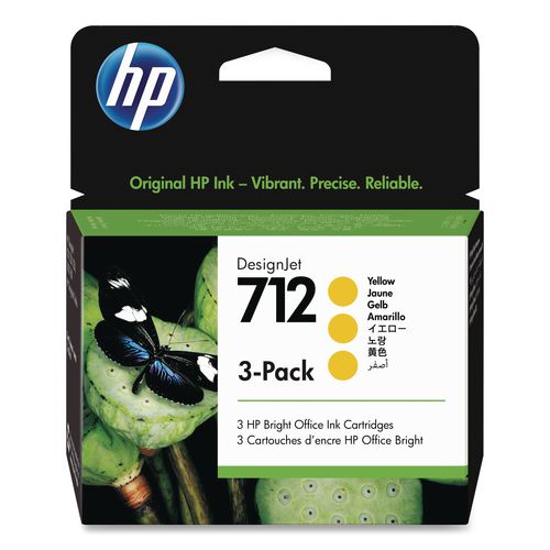 Image of HP HP 712, (3ed79a) 3-Pack Yellow Original Ink Cartridges