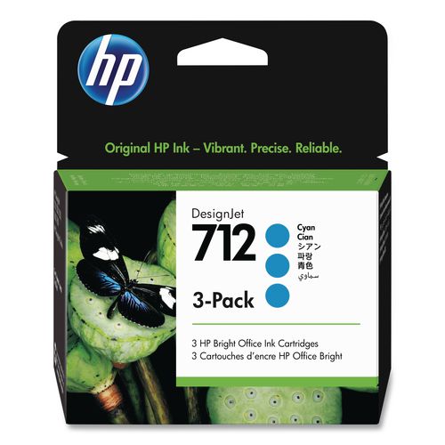Image of HP HP 712, (3ed77a) 3-Pack Cyan Original Ink Cartridge
