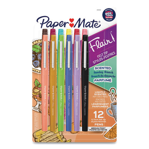 Image of Paper Mate® Flair Scented Felt Tip Porous Point Pen, Stick, Medium 0.7 mm, Sunday Brunch Scents, Assorted Ink and Barrel Colors, 12/Pack