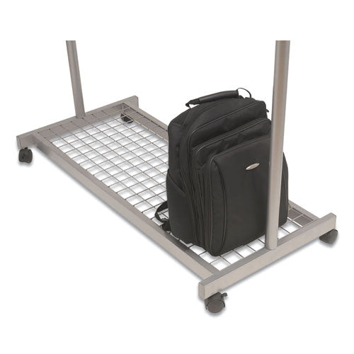 Image of Alba Garment Racks, Two-Sided, 2-Shelf Coat Rack, 6 Hanger/6 Hook, 44.8w x 21.67d x 70.8h, Silver/Wood