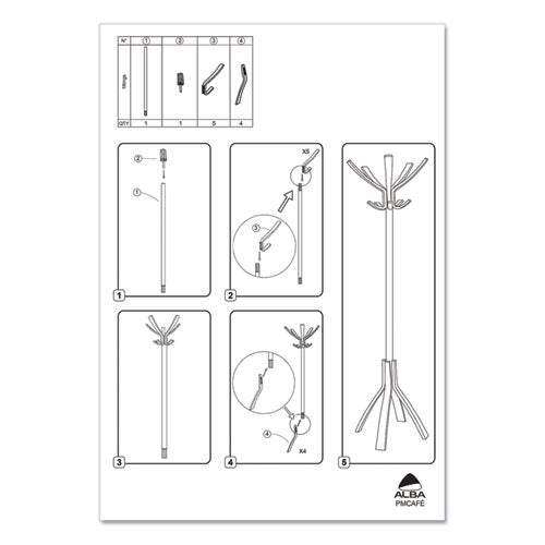 Image of Alba Cafe Wood Coat Stand, Ten Peg/five Hook, 21.67w X 21.67d X 69.33h, Espresso Brown