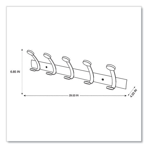 Image of Alba Wooden Coat Hook, Five Wood Peg Wall Rack, Brown/Silver, 45 lb Capacity