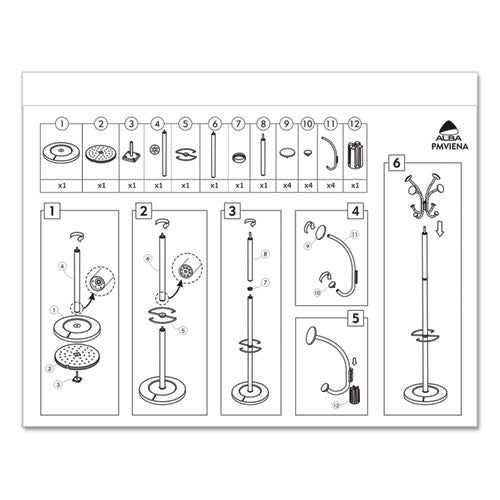 Image of Alba Viena Coat Stand, Eight Knobs, Steel, 16w X 16d X 70.5h, Black