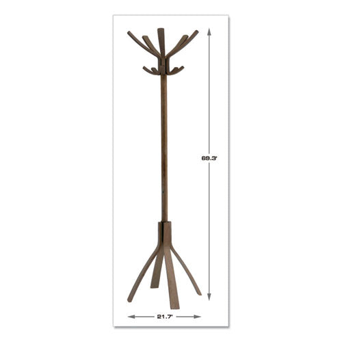 Image of Alba Cafe Wood Coat Stand, Ten Peg/five Hook, 21.67w X 21.67d X 69.33h, Espresso Brown