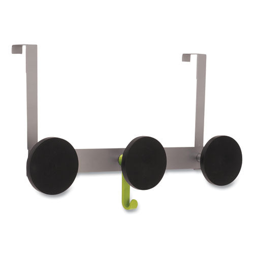 Image of Alba Over the Door Coat Hook, Metal and Plastic, 3 Pegs, Black, 20 lb Capacity