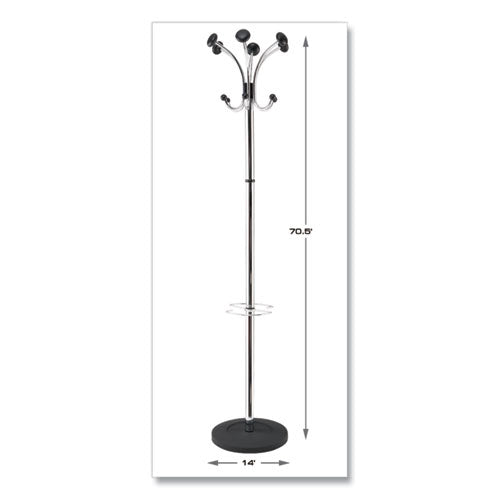 Image of Alba Chromy Coat Stand, 12 Knobs, 16w X 16d X 70.5h, Chrome/black