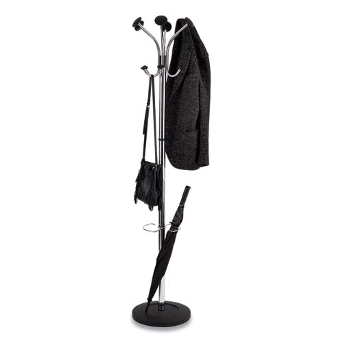 Image of Alba Chromy Coat Stand, 12 Knobs, 16w X 16d X 70.5h, Chrome/black
