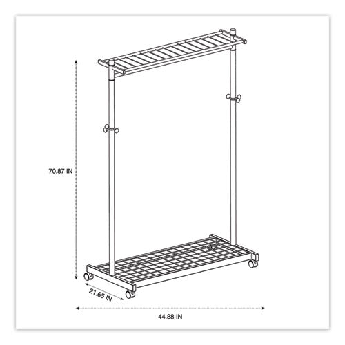 Image of Alba Garment Racks, Two-Sided, 2-Shelf Coat Rack, 6 Hanger/6 Hook, 44.8w x 21.67d x 70.8h, Silver/Wood