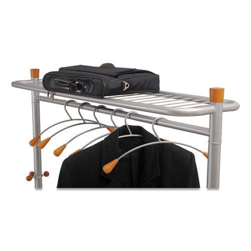 Image of Alba Garment Racks, Two-Sided, 2-Shelf Coat Rack, 6 Hanger/6 Hook, 44.8w x 21.67d x 70.8h, Silver/Wood