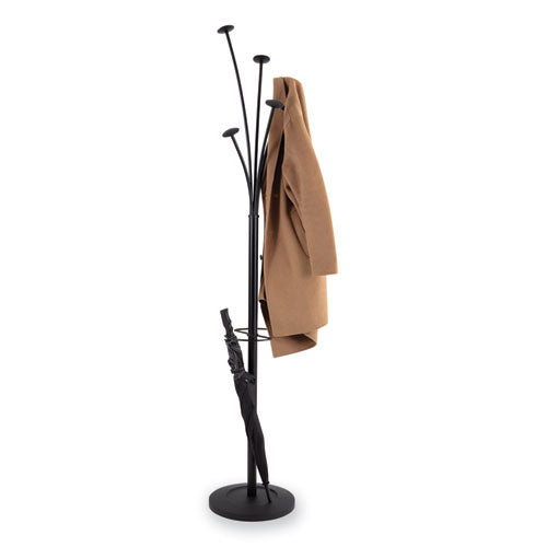 Image of Alba Festival Coat Stand with Umbrella Holder, Five Knobs, 14w x 14d x 73.67h, Black