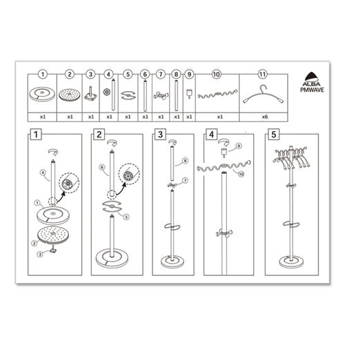 Image of Alba Wavy Coat Tree, Six Hangers/Two Knobs/Four Hooks, 18.88w x 14d x 68.5h, Silver/Wood