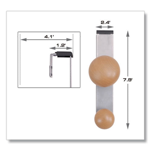 Image of Alba Cubicle Garment Peg, 2-Hook, 1.2 x 1.38 x 7.9, Wood, Metallic Gray, 1.5 lb Capacity