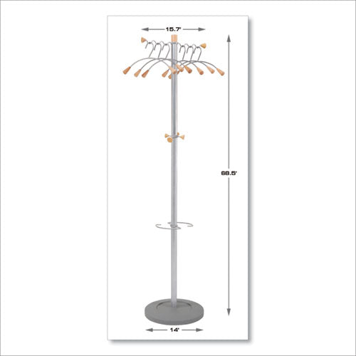 Image of Alba Wavy Coat Tree, Six Hangers/Two Knobs/Four Hooks, 18.88w x 14d x 68.5h, Silver/Wood