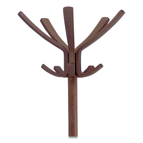 Image of Alba Cafe Wood Coat Stand, Ten Peg/five Hook, 21.67w X 21.67d X 69.33h, Espresso Brown