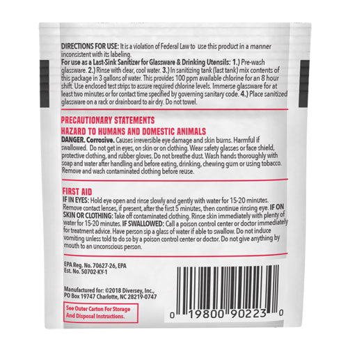 Image of Diversey Beer Clean Last Rinse Glass Sanitizer, Powder, 0.25 Oz Packet, 100/carton