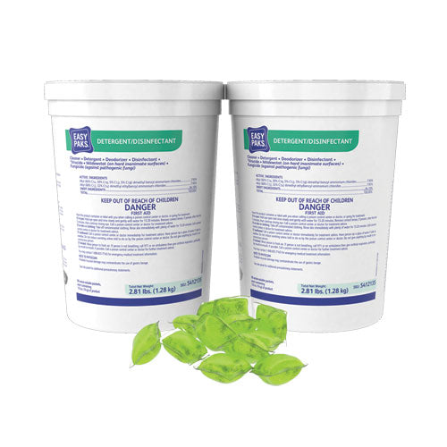 Image of Easy Paks® Detergent/disinfectant, Lemon Scent, 0.5 Oz Packet, 90/tub, 2 Tubs/carton