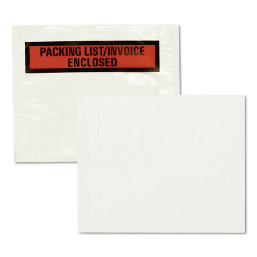 Image of Quality Park Self-Adhesive Packing List Envelope, Top-Print Front: Packing List/Invoice Enclosed, 4.5 x 5.5, Clear/Orange, 100/Box