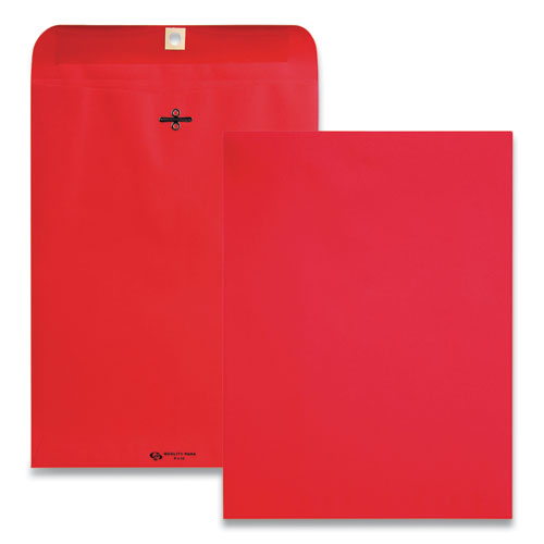 Image of Quality Park Clasp Envelope, 28 lb Bond Weight Paper, #90, Square Flap, Clasp/Gummed Closure, 9 x 12, Red, 10/Pack