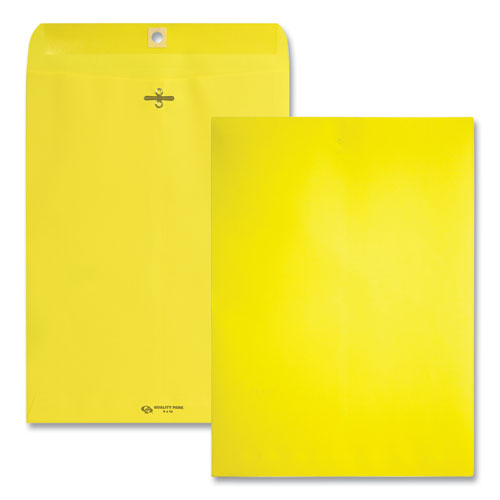 Image of Quality Park Clasp Envelope, 28 lb Bond Weight Paper, #90, Square Flap, Clasp/Gummed Closure, 9 x 12, Yellow, 10/Pack