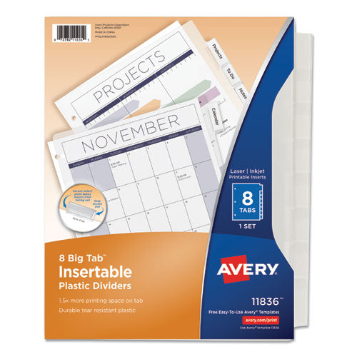 Image of Avery® Insertable Big Tab Plastic Dividers, 8-Tab, 11 X 8.5, Clear, 1 Set