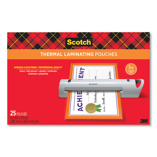 Image of Scotch Laminating Pouches, 3 Mil, 11.5" X 17.5", Gloss Clear, 25/pack