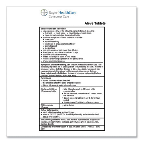 Image of Aleve® Naproxin Tablets, 220mg, Refill Pack, One Tablet/packet, 30 Packets/box
