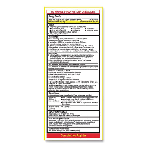 Image of Tylenol® Acetaminophen, 500mg, Extra Strength Caplets, Refill, 2 /Packet, 30 Packets/Box