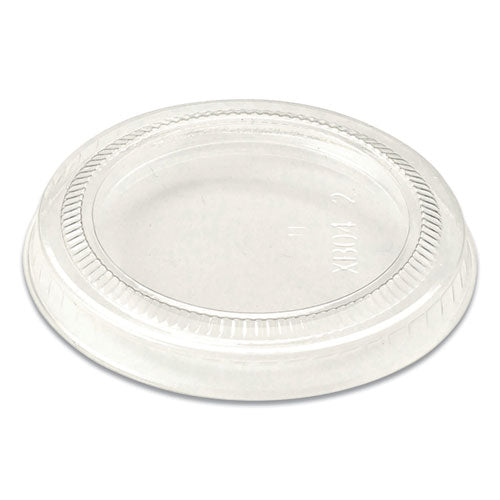 Image of World Centric® PLA Lids for Fiber Cups, 2.6" Diameter x 0.3" h, Clear, Plastic, 2,000/Carton