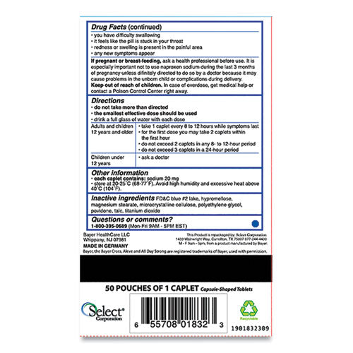Image of Aleve® Pain Reliever Tablets, 50 Packs/box