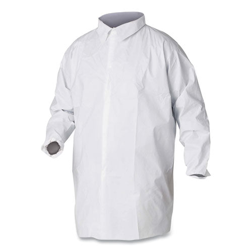 Image of KleenGuard A20 Breathable Particle Protection Lab Coat, Hook And Loop Closure/elastic Wrists/no Pockets, Large, White, 30/carton