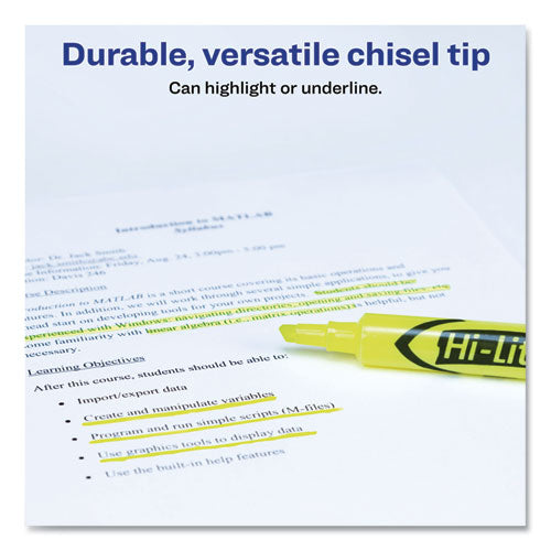 Image of Avery® Hi-Liter Desk-Style Highlighters, Fluorescent Yellow Ink, Chisel Tip, Yellow/black Barrel, 200/box
