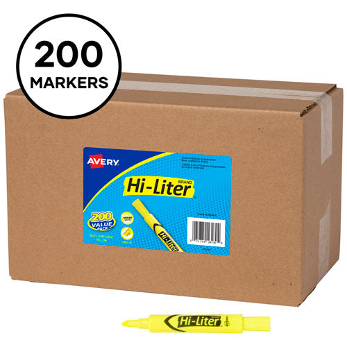 Image of Avery® Hi-Liter Desk-Style Highlighters, Fluorescent Yellow Ink, Chisel Tip, Yellow/black Barrel, 200/box