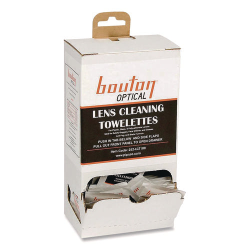 Image of Bouton® Optical Lens Cleaning Towelettes, Individually Wrapped In Dispenser Box, 100/box