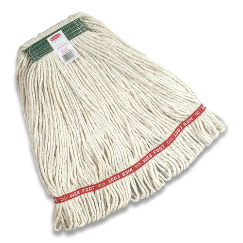 Image of Rubbermaid® Commercial Super Stitch Cotton Looped End Wet Mop Head, 20 Oz Capacity, Medium, White, 1" White Headband