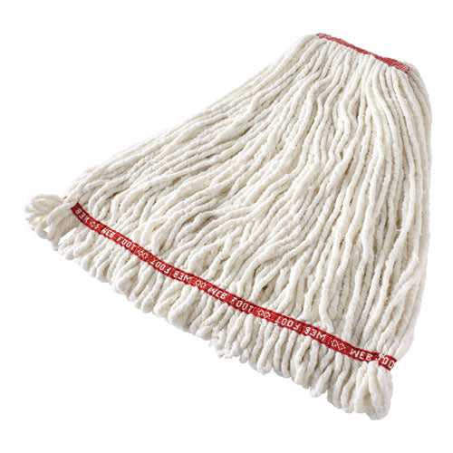 Image of Rubbermaid® Commercial Web Foot Shrinkless Looped-End Wet Mop Head, Cotton/synthetic, Large, White, 1" White Headband