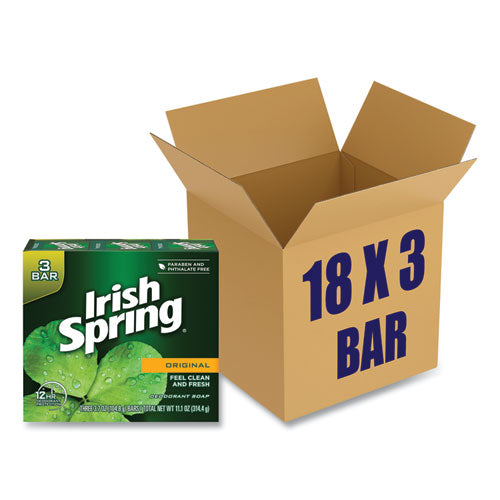 Image of Irish Spring® Bar Soap, Clean Fresh Scent, 3.75 Oz, 3 Bars/pack, 18 Packs/carton