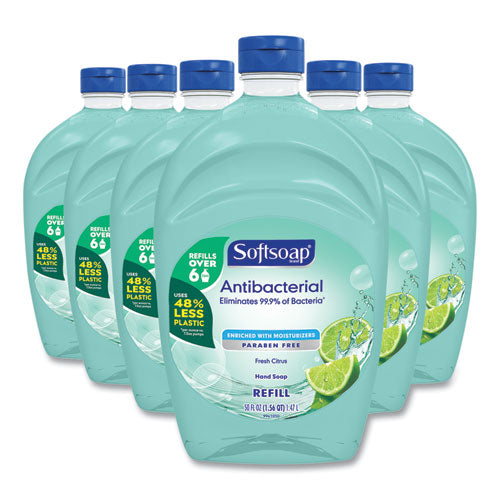 Image of Softsoap® Antibacterial Liquid Hand Soap Refill, Fresh Scent, 50 oz, Green, 6/Carton