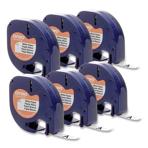 Image of DYMO® LetraTag Paper Label Tape Cassettes, 0.5" x 13 ft, White, 6/Box