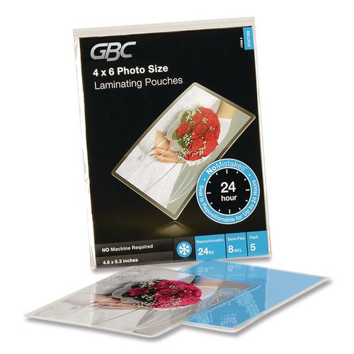 Image of GBC® Selfseal Nomistakes Repositionable Self-Adhesives, 8 Mil, 4.6" X 6.3", Gloss Clear, 5/pack