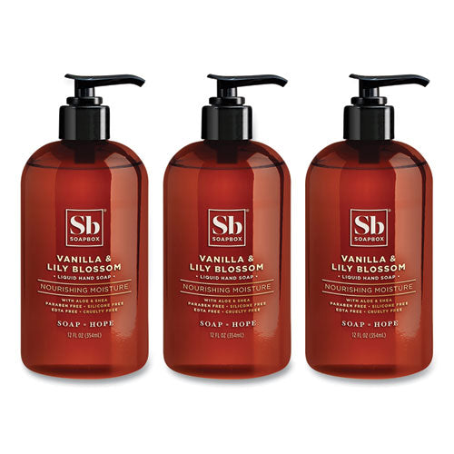 Image of Soapbox Hand Soap, Vanilla and Lily Blossom Scent, 12 oz, 3/Box