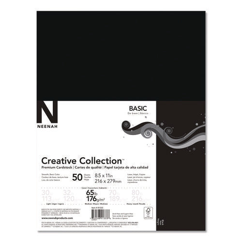 Image of Neenah Paper Creative Collection Premium Cardstock, 65 lb Cover Weight, 8.5 x 11, Black, 50/Pack