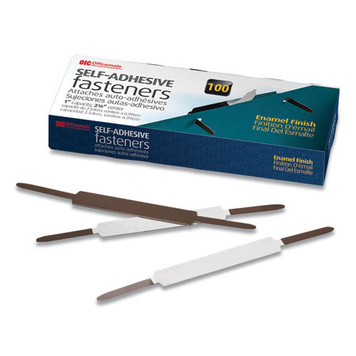 Image of Officemate Self-Adhesive Two-Prong Folder Fastener Bases, 1" Capacity, 2.75" Center to Center, Brown, 100/Box